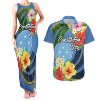 Micronesia Constitution Day Couples Matching Tank Maxi Dress and Hawaiian Shirt Hibiscus and Tapa Tribal Pattern LT03 Blue - Polynesian Pride