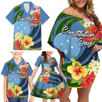 Micronesia Constitution Day Family Matching Off Shoulder Short Dress and Hawaiian Shirt Hibiscus and Tapa Tribal Pattern LT03 - Polynesian Pride