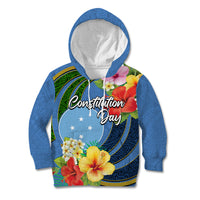 Micronesia Constitution Day Kid Hoodie Hibiscus and Tapa Tribal Pattern LT03 Hoodie Blue - Polynesian Pride
