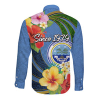 Micronesia Constitution Day Long Sleeve Button Shirt Hibiscus and Tapa Tribal Pattern LT03 - Polynesian Pride