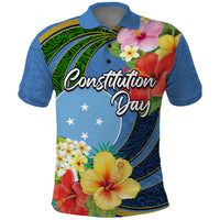 Micronesia Constitution Day Polo Shirt Hibiscus and Tapa Tribal Pattern LT03 Blue - Polynesian Pride
