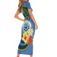 Micronesia Constitution Day Short Sleeve Bodycon Dress Hibiscus and Tapa Tribal Pattern LT03 - Polynesian Pride