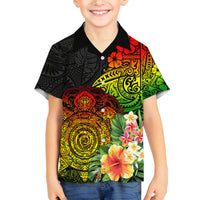 Polynesia Victory Day Family Matching Off Shoulder Long Sleeve Dress and Hawaiian Shirt Tribal Turtle and Hibiscus LT03 Son's Shirt Reggae - Polynesian Pride