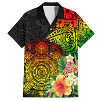 Polynesia Victory Day Family Matching Summer Maxi Dress and Hawaiian Shirt Tribal Turtle and Hibiscus LT03 Dad's Shirt - Short Sleeve Reggae - Polynesian Pride