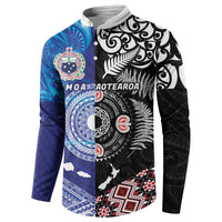 Samoa and Aotearoa Together Button Sweatshirt Tatau Art Tattoos-Taniko and Maori with Fern LT03 - Polynesian Pride