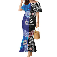 Samoa and Aotearoa Together Mermaid Dress Tatau Art Tattoos-Taniko and Maori with Fern