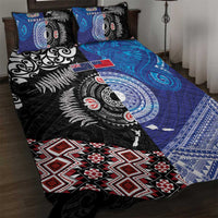 Samoa and Aotearoa Together Quilt Bed Set Tatau Art Tattoos-Taniko and Maori with Fern LT03 Black - Polynesian Pride