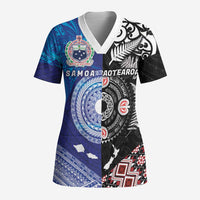 Samoa and Aotearoa Together Scrub Top Tatau Art Tattoos-Taniko and Maori with Fern - Polynesian Pride