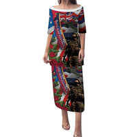 Hawaii and United States Memorial Day Puletasi Honor and Remember The Fallen LT03 Long Dress Blue - Polynesian Pride
