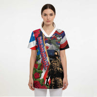 Hawaii and United States Memorial Day Scrub Top Honor and Remember The Fallen - Polynesian Pride