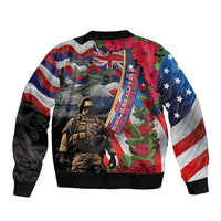 Hawaii and United States Memorial Day Sleeve Zip Bomber Jacket Honor and Remember The Fallen