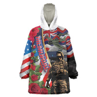 Hawaii and United States Memorial Day Wearable Blanket Hoodie Honor and Remember The Fallen LT03 One Size Blue - Polynesian Pride