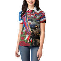 Hawaii and United States Memorial Day Women Polo Shirt Honor and Remember The Fallen