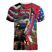Hawaii and United States Memorial Day Women V-Neck T-Shirt Honor and Remember The Fallen LT03 - Polynesian Pride