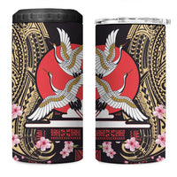 Japanese Culture and Hawaiian Tribal 4 in 1 Can Cooler Tumbler Sakura Blossom Tapa Pattern