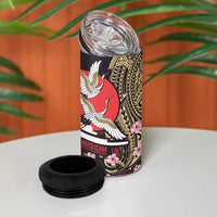Japanese Culture and Hawaiian Tribal 4 in 1 Can Cooler Tumbler Sakura Blossom Tapa Pattern