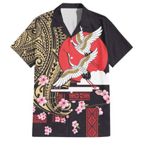 Japanese Culture and Hawaiian Tribal Hawaiian Shirt Sakura Blossom Tapa Pattern LT03 Black - Polynesian Pride