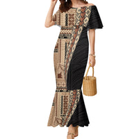 Samoa Siapo Motif Half Style Mermaid Dress Brown Version LT03 Women Brown - Polynesian Pride