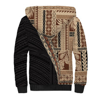 Samoa Siapo Motif Half Style Sherpa Hoodie Brown Version LT03 - Polynesian Pride