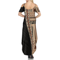 Samoa Siapo Motif Half Style Summer Maxi Dress Brown Version LT03 - Polynesian Pride