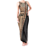 Samoa Siapo Motif Half Style Tank Maxi Dress Brown Version LT03 Women Brown - Polynesian Pride