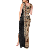 Samoa Siapo Motif Half Style Tank Maxi Dress Brown Version LT03 - Polynesian Pride