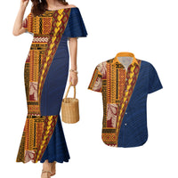 Samoa Siapo Motif Half Style Couples Matching Mermaid Dress and Hawaiian Shirt Colorful Version LT03 Yellow - Polynesian Pride