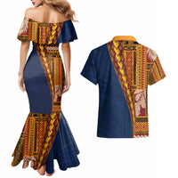 Samoa Siapo Motif Half Style Couples Matching Mermaid Dress and Hawaiian Shirt Colorful Version LT03 - Polynesian Pride