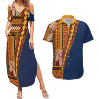 Samoa Siapo Motif Half Style Couples Matching Summer Maxi Dress and Hawaiian Shirt Colorful Version LT03 Yellow - Polynesian Pride