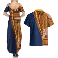 Samoa Siapo Motif Half Style Couples Matching Summer Maxi Dress and Hawaiian Shirt Colorful Version LT03 - Polynesian Pride