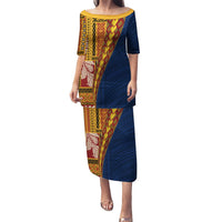 Samoa Siapo Motif Half Style Puletasi Colorful Version LT03 Long Dress Yellow - Polynesian Pride
