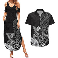 Guam Latte Stone Chamorro Culture Couples Matching Summer Maxi Dress and Hawaiian Shirt Tapa Pattern LT03 Black - Polynesian Pride
