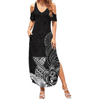 Guam Latte Stone Chamorro Culture Summer Maxi Dress Tapa Pattern LT03 Women Black - Polynesian Pride