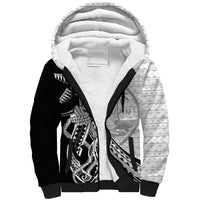 Guam Fish Hook and Palm Tree Sherpa Hoodie Polynesian Pattern Half Style LT03 Unisex White - Polynesian Pride