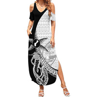 Guam Fish Hook and Palm Tree Summer Maxi Dress Polynesian Pattern Half Style LT03 Women White - Polynesian Pride