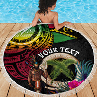 Personalised Vanuatu 44th Anniversary Beach Blanket Boars Tusk and Melanesian Warrior Indipendens Dei LT03 - Polynesian Pride