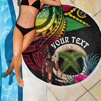 Personalised Vanuatu 44th Anniversary Beach Blanket Boars Tusk and Melanesian Warrior Indipendens Dei LT03 - Polynesian Pride