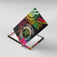 Personalised Vanuatu 44th Anniversary Canvas Wall Art Boars Tusk and Melanesian Warrior Indipendens Dei LT03 With Frame Black - Polynesian Pride