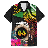Personalised Vanuatu 44th Anniversary Hawaiian Shirt Boars Tusk and Melanesian Warrior Indipendens Dei LT03 Black - Polynesian Pride