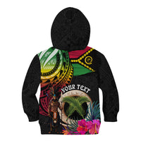 Personalised Vanuatu 44th Anniversary Kid Hoodie Boars Tusk and Melanesian Warrior Indipendens Dei