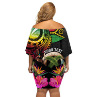 Personalised Vanuatu 44th Anniversary Off Shoulder Short Dress Boars Tusk and Melanesian Warrior Indipendens Dei LT03 - Polynesian Pride