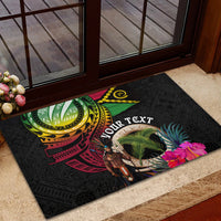 Personalised Vanuatu 44th Anniversary Rubber Doormat Boars Tusk and Melanesian Warrior Indipendens Dei LT03 - Polynesian Pride