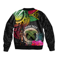Personalised Vanuatu 44th Anniversary Sleeve Zip Bomber Jacket Boars Tusk and Melanesian Warrior Indipendens Dei LT03 - Polynesian Pride