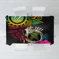 Personalised Vanuatu 44th Anniversary Tablecloth Boars Tusk and Melanesian Warrior Indipendens Dei LT03 Black - Polynesian Pride