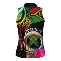 Personalised Vanuatu 44th Anniversary Women Sleeveless Polo Shirt Boars Tusk and Melanesian Warrior Indipendens Dei