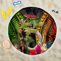 Vanuatu Independence Day Beach Blanket Boars Tusk and Melanesian Warrior Indipendens Dei LT03 One Size 150cm Black - Polynesian Pride