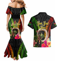 Vanuatu Independence Day Couples Matching Mermaid Dress and Hawaiian Shirt Boars Tusk and Melanesian Warrior Indipendens Dei LT03 - Polynesian Pride