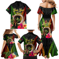 Vanuatu Independence Day Family Matching Mermaid Dress and Hawaiian Shirt Boars Tusk and Melanesian Warrior Indipendens Dei