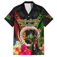 Vanuatu Independence Day Hawaiian Shirt Boars Tusk and Melanesian Warrior Indipendens Dei LT03 Black - Polynesian Pride
