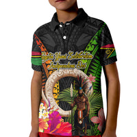 Vanuatu Independence Day Kid Polo Shirt Boars Tusk and Melanesian Warrior Indipendens Dei